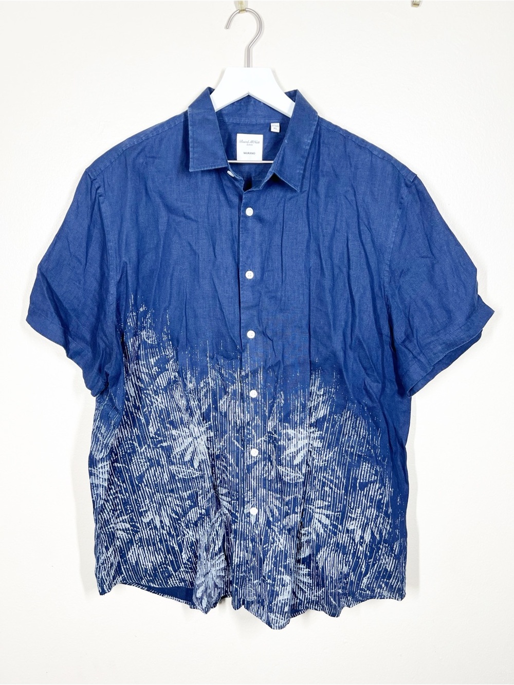 Murano Baird McNutt Linen Shirt Floral Button Front Short Sleeve Mens Size XL